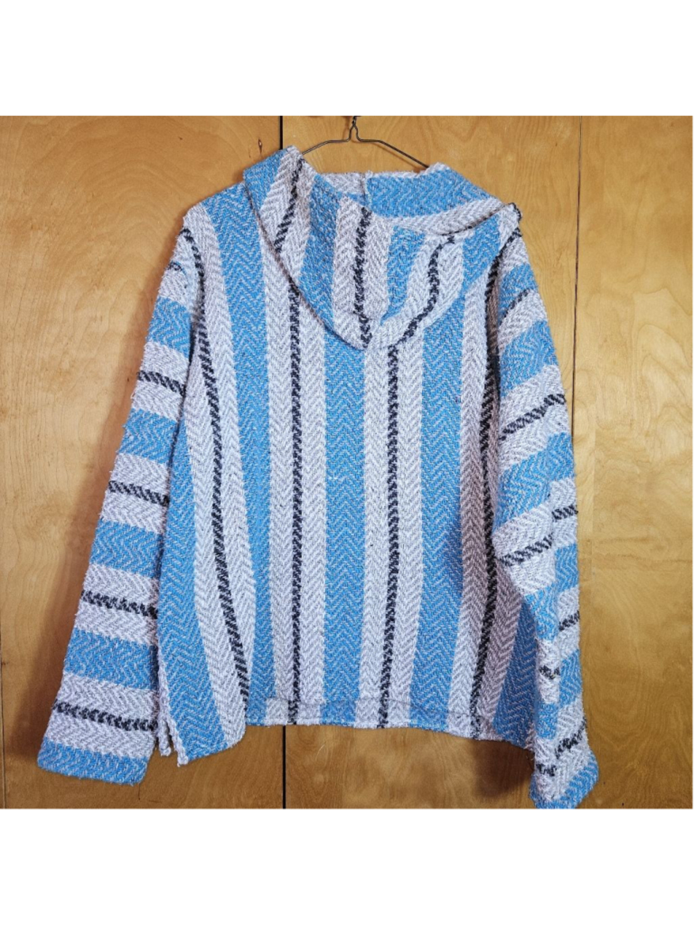 Unisex Baja Joe Striped Hoodie M Blue Gray Soft & Cozy M/L - Picture 3 of 3